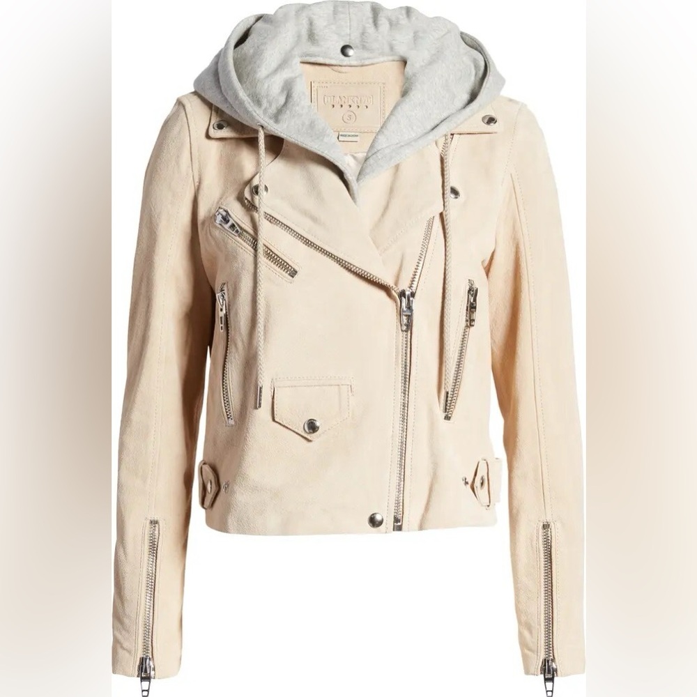 Blank NYC Suede Moto Jacket with Attachable Hood